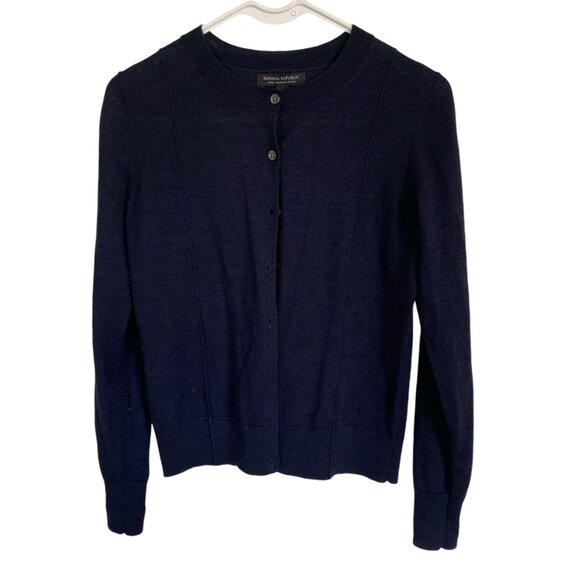 Banana Republic women's size XS dark blue stretchy wool button down sweater - Picture 5 of 7
